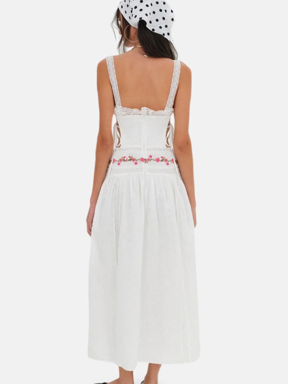 For love of lemons White Floral Embroidered Sundress with Side Ties - Picture 3 of 12